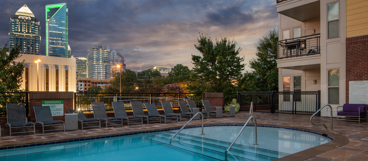 Pool at Night at MAA 1225 luxury apartment homes in Charlotte, NC
